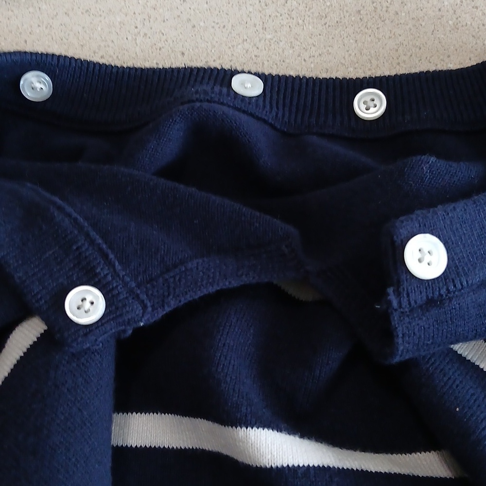Talbot's Pima Cotton Navy Blue White Striped Sweater Size Medium Nautical - Picture 5 of 5